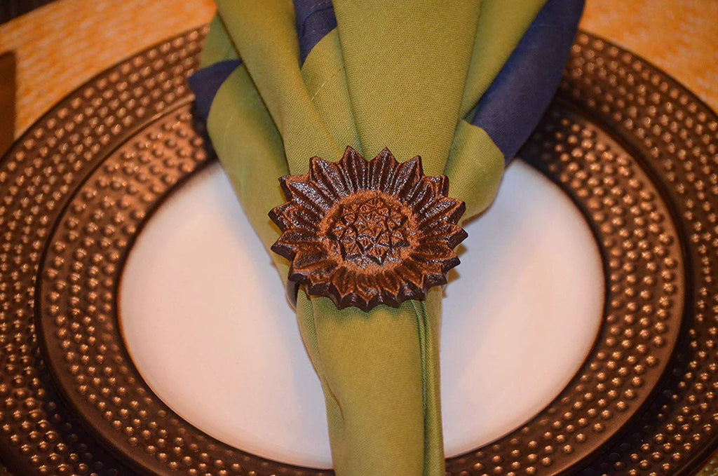 Vibhsa Sunflower Antique Napkin Rings Set of 4 by Vibhsa