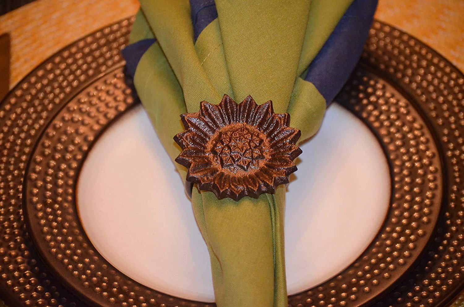 Vibhsa Sunflower Antique Napkin Rings Set of 4 by Vibhsa