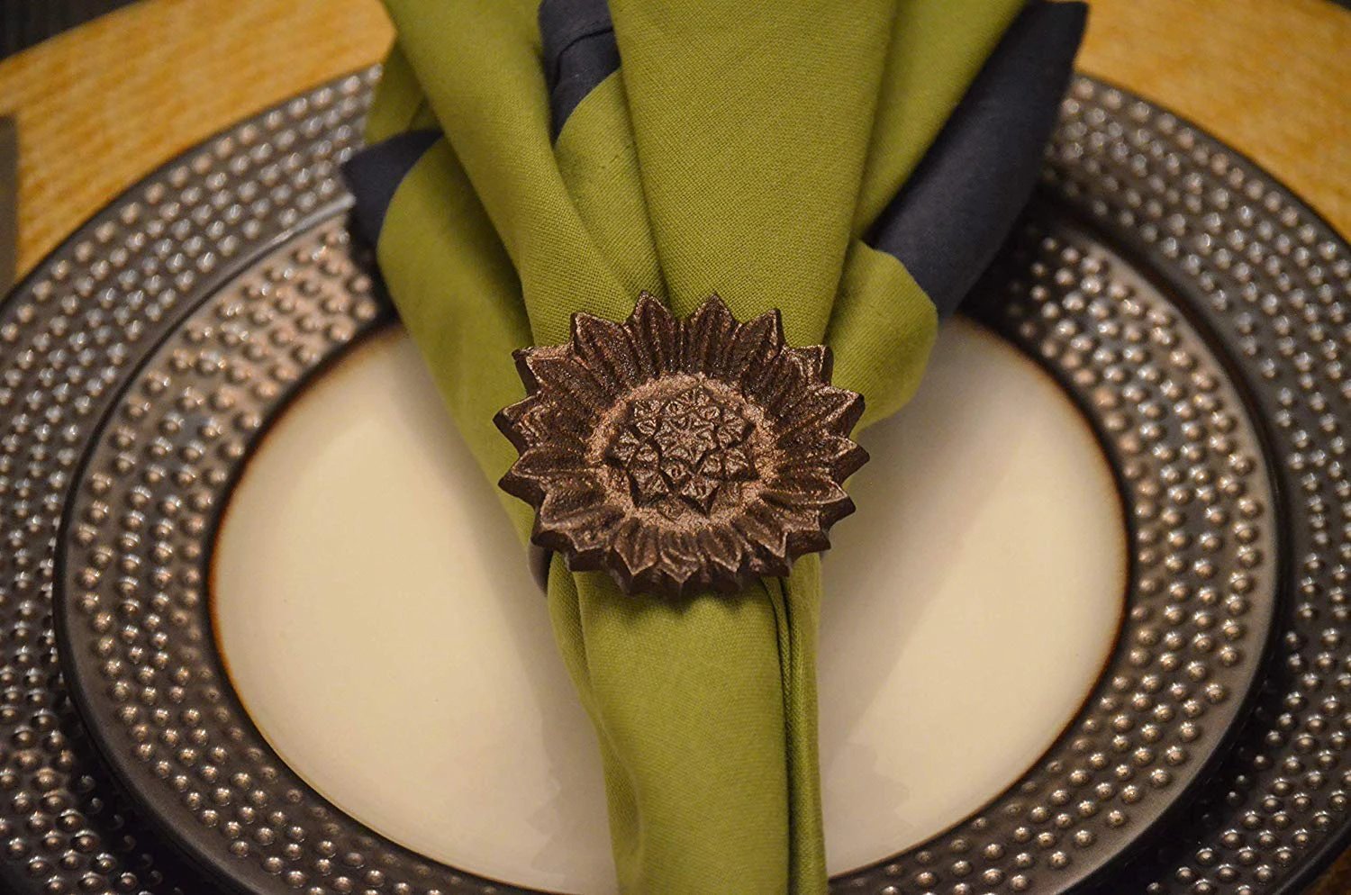 Vibhsa Sunflower Antique Napkin Rings Set of 4 by Vibhsa