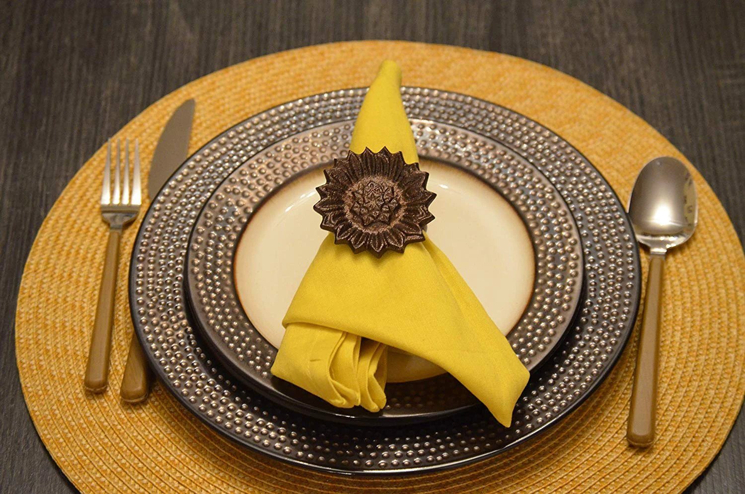 Vibhsa Sunflower Antique Napkin Rings Set of 4 by Vibhsa