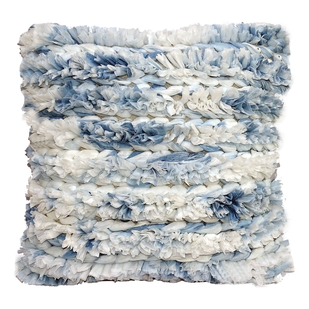 22 X 22 Inches Throw Pillow Cover Blue & White Furry Stripes