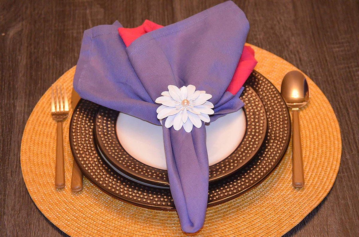 Vibhsa White Floral Set of 12 Napkin Rings Dining Decor La Vie Bien Vibhsa White Floral Set of 12 Napkin Rings