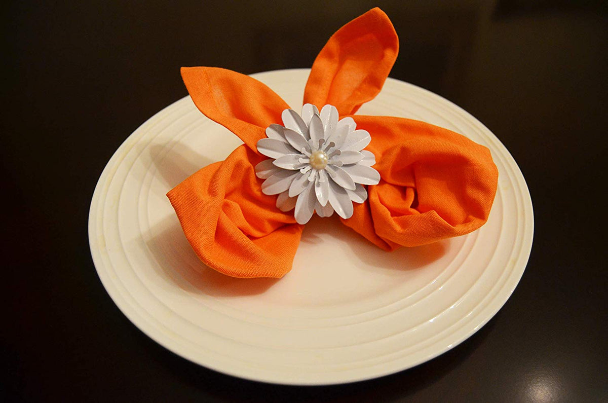 Vibhsa White Floral Set of 12 Napkin Rings Dining Decor La Vie Bien Vibhsa White Floral Set of 12 Napkin Rings