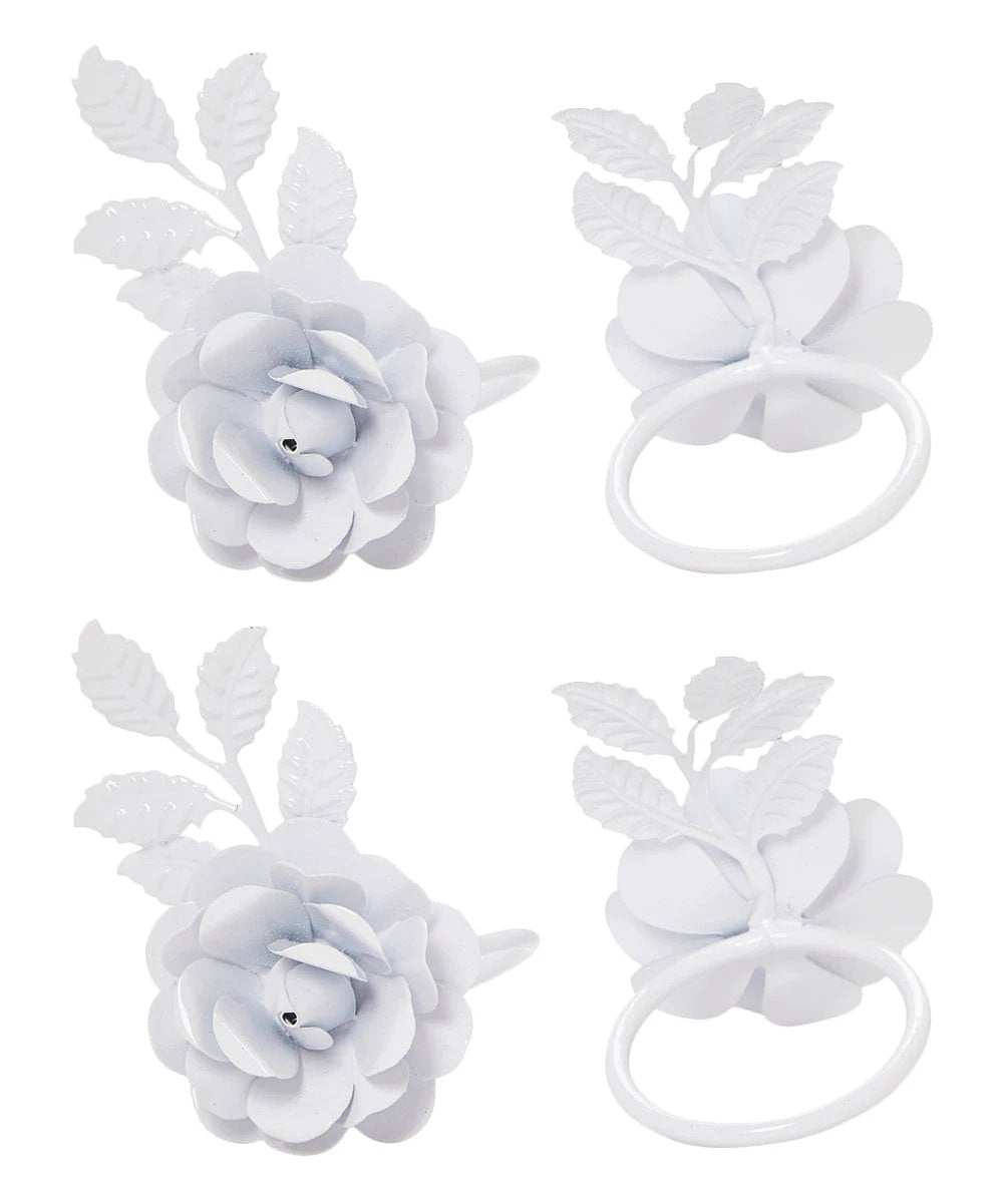 Vibhsa White Rose Set of 4 Napkin Rings by Vibhsa