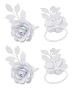 Vibhsa White Rose Set of 4 Napkin Rings by Vibhsa