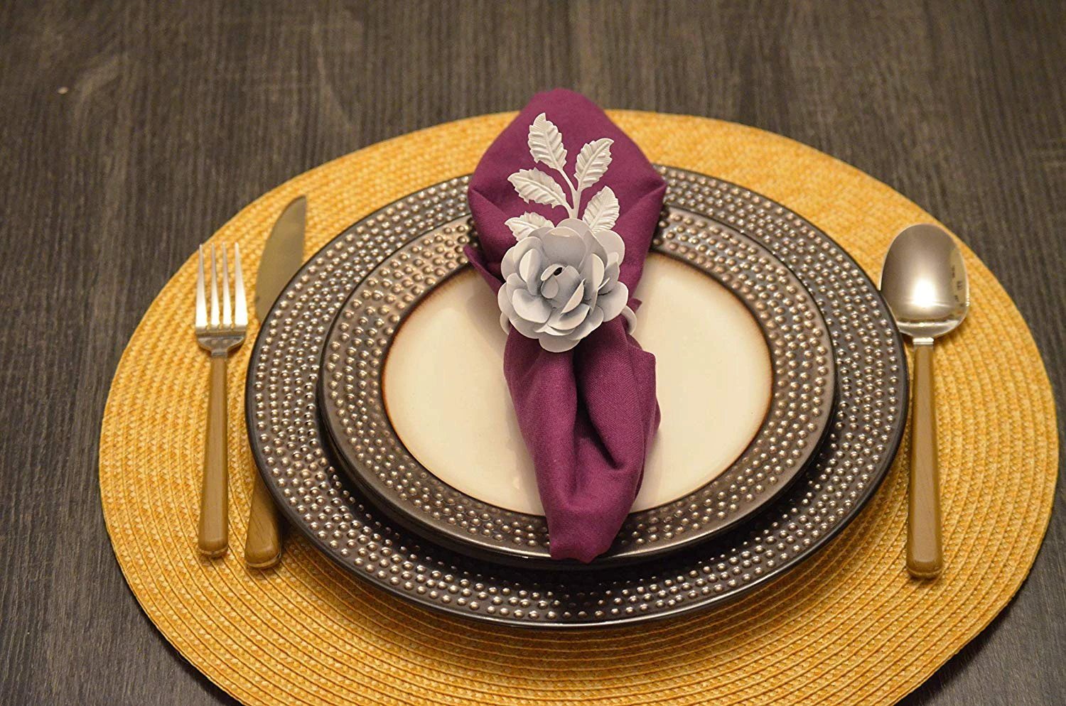 Vibhsa White Rose Set of 4 Napkin Rings by Vibhsa