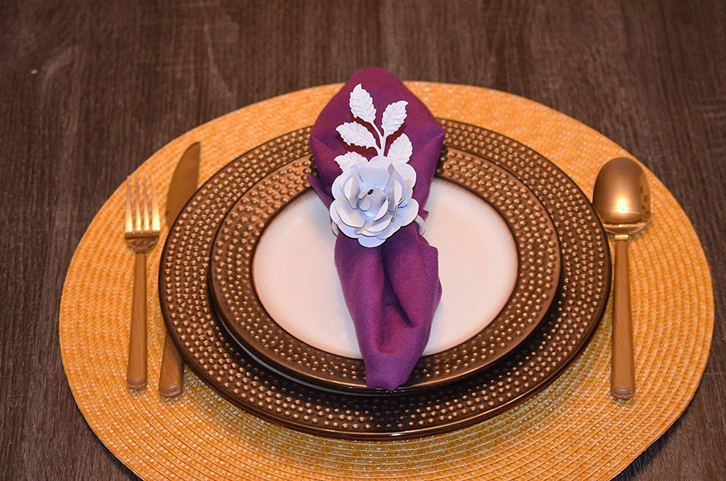 Vibhsa White Rose Set of 4 Napkin Rings by Vibhsa