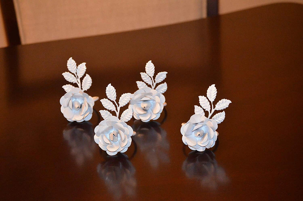 Vibhsa White Rose Set of 4 Napkin Rings by Vibhsa