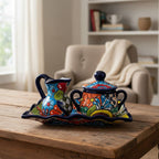 Vibrant 3-Piece Talavera Coffee Set | Handmade Mexican Pottery Talavera Coffee Set La Vie Bien Vibrant 3-Piece Talavera Coffee Set | Handmade Mexican Pottery