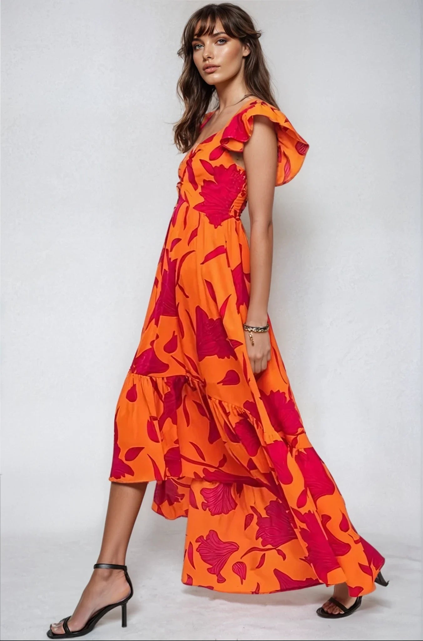 Vibrant Fire Floral High Low Maxi Dress Clothing La Vie Bien Vibrant Fire Floral High Low Maxi Dress