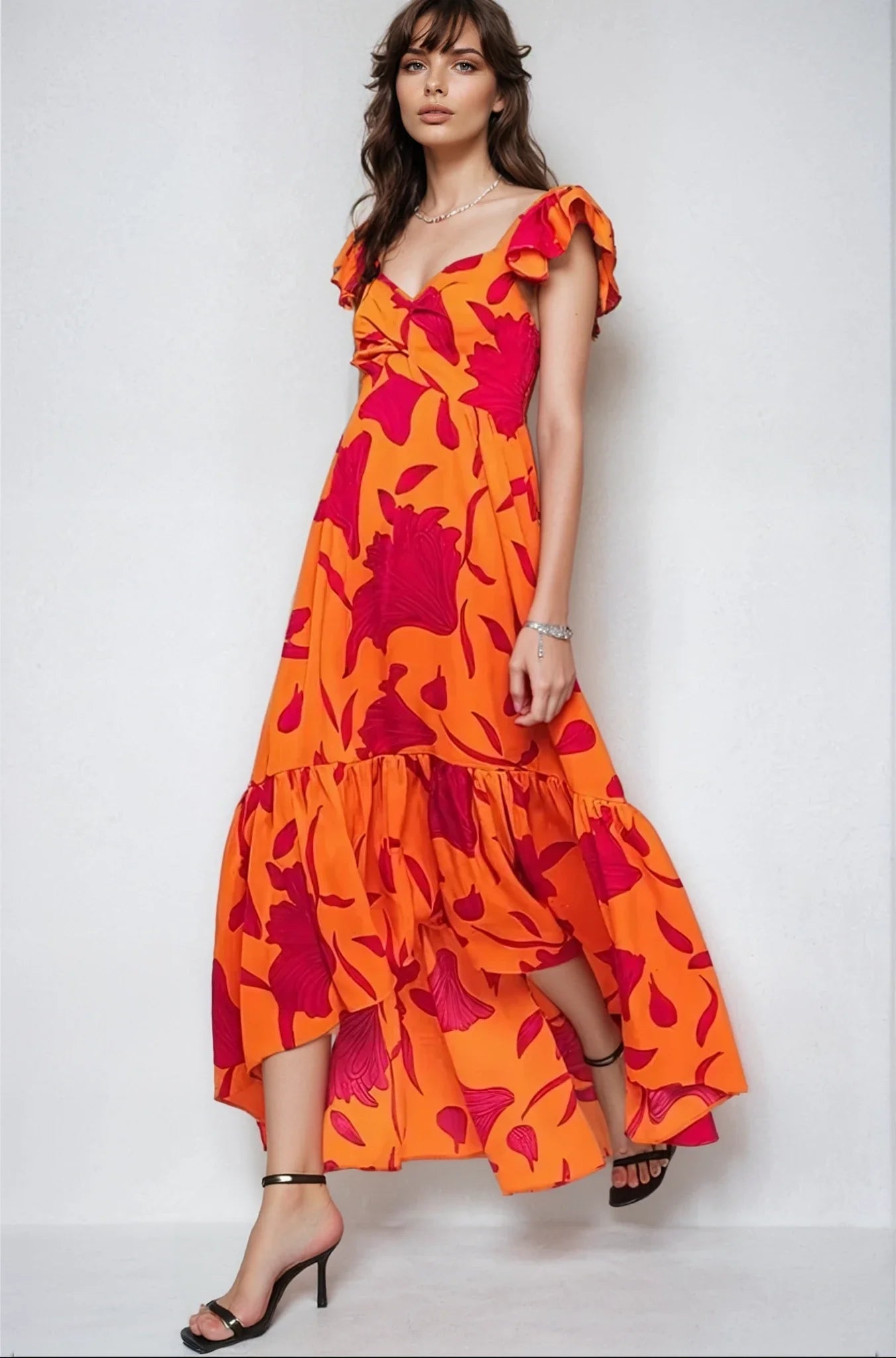 Vibrant Fire Floral High Low Maxi Dress Clothing La Vie Bien Vibrant Fire Floral High Low Maxi Dress