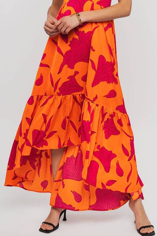 Vibrant Fire Floral High Low Maxi Dress Clothing La Vie Bien Vibrant Fire Floral High Low Maxi Dress