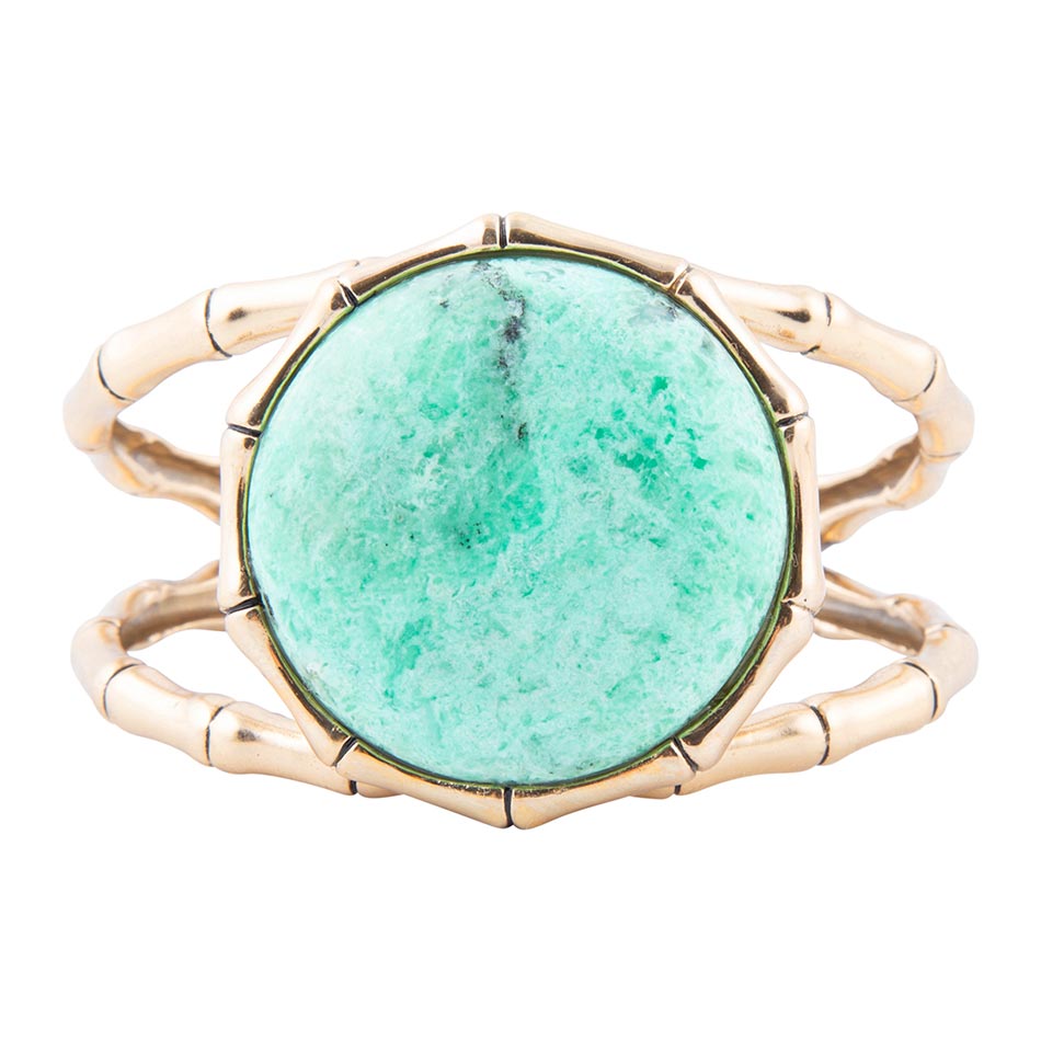 Vibrant Green Chrysoprase Golden Bamboo Statement Cuff Bracelet Bracelets La Vie Bien Vibrant Green Chrysoprase Golden Bamboo Statement Cuff Bracelet