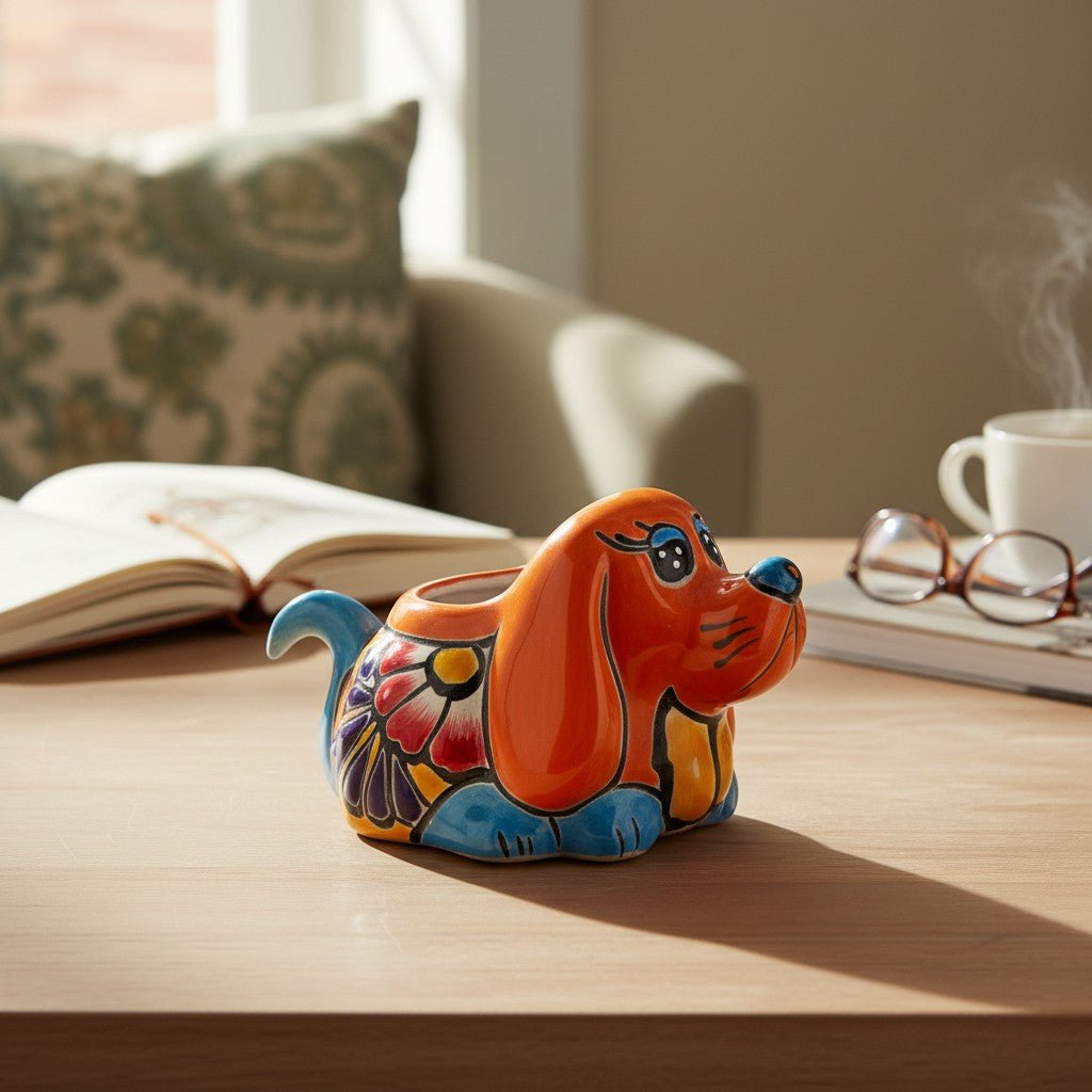 Vibrant Hand - Painted Talavera Dog Planter | Small Mexican Animal Pottery Talavera Planter La Vie Bien Vibrant Hand - Painted Talavera Dog Planter | Small Mexican Animal Pottery