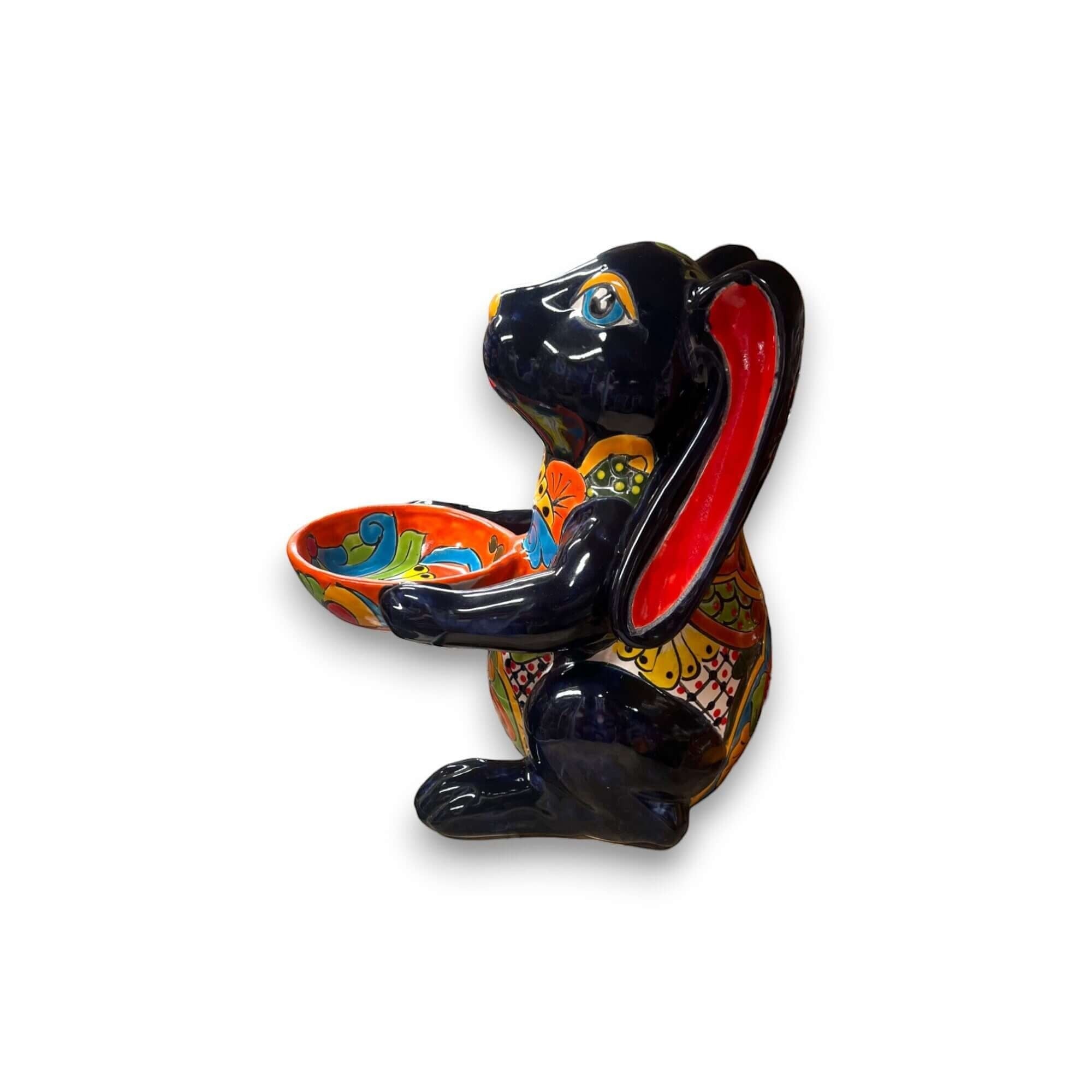 Vibrant Handcrafted Talavera Bunny Statue | Mexican Folk Art Feeder Talavera Statue La Vie Bien Vibrant Handcrafted Talavera Bunny Statue | Mexican Folk Art Feeder