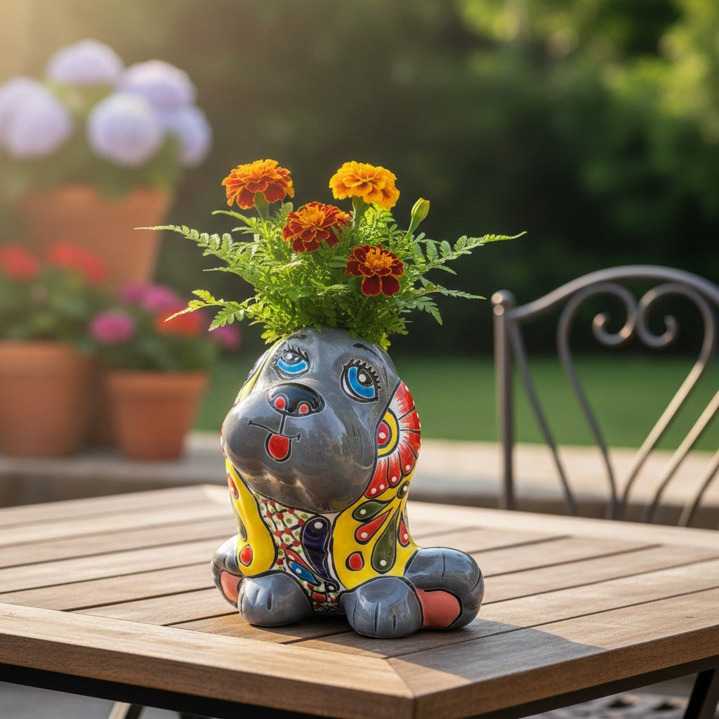 Vibrant Handmade Talavera Dog Statue | Colorful Mexican Canine Art (Medium) Talavera Statue La Vie Bien Vibrant Handmade Talavera Dog Statue | Colorful Mexican Canine Art (Medium)