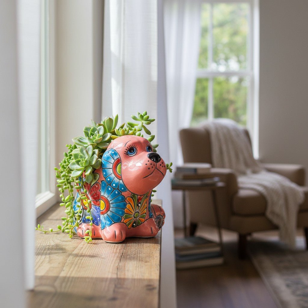 Vibrant Handmade Talavera Dog Statue | Colorful Mexican Canine Art (Medium) Talavera Statue La Vie Bien Vibrant Handmade Talavera Dog Statue | Colorful Mexican Canine Art (Medium)