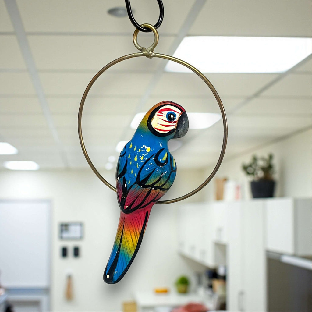Vibrant Mini Talavera Parrot | Hand-Painted Hanging Accent Talavera Statue La Vie Bien Vibrant Mini Talavera Parrot | Hand-Painted Hanging Accent