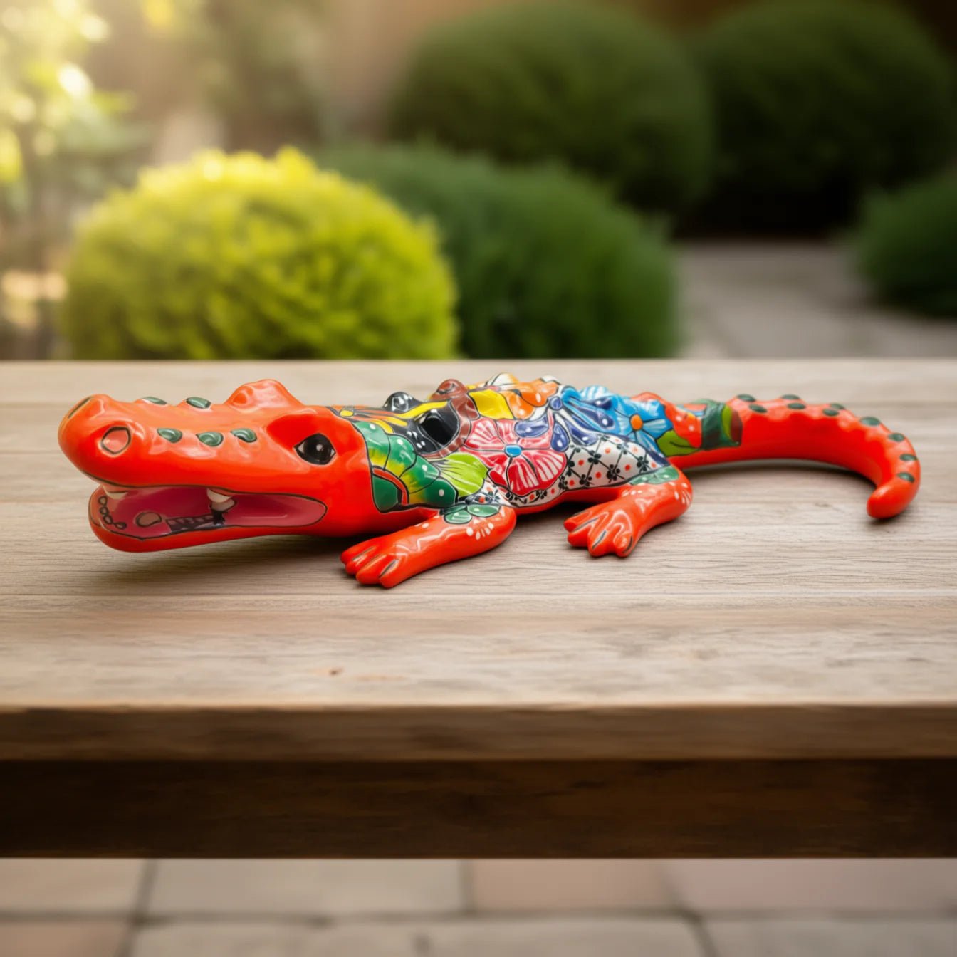 Vibrant Talavera Alligator | Large Mexican Handmade Ceramic Reptile Art Talavera Statue La Vie Bien Vibrant Talavera Alligator | Large Mexican Handmade Ceramic Reptile Art