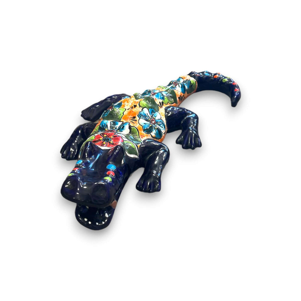 Vibrant Talavera Alligator | Large Mexican Handmade Ceramic Reptile Art Talavera Statue La Vie Bien Vibrant Talavera Alligator | Large Mexican Handmade Ceramic Reptile Art