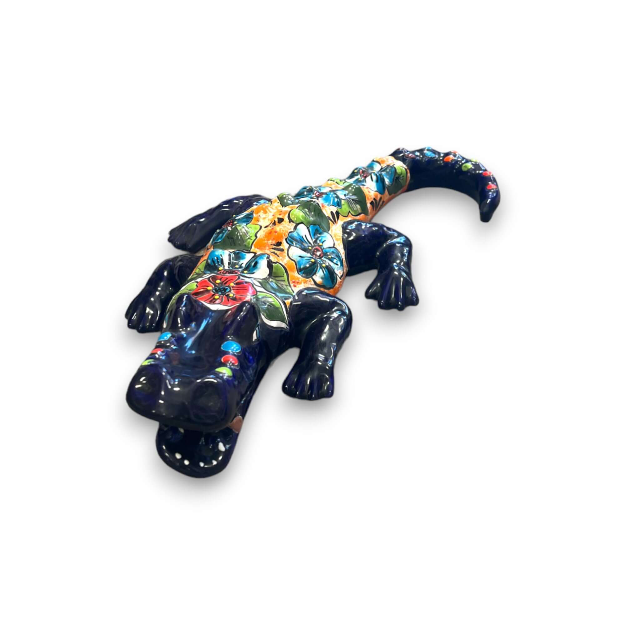 Vibrant Talavera Alligator | Large Mexican Handmade Ceramic Reptile Art Talavera Statue La Vie Bien Vibrant Talavera Alligator | Large Mexican Handmade Ceramic Reptile Art