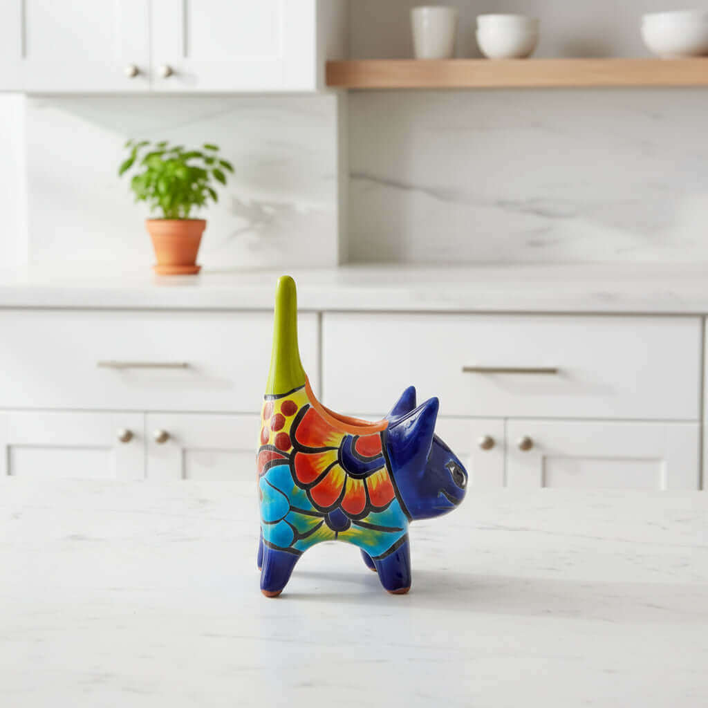 Vibrant Talavera Cat Planter | Handcrafted Mexican Pottery Talavera Planter La Vie Bien Vibrant Talavera Cat Planter | Handcrafted Mexican Pottery