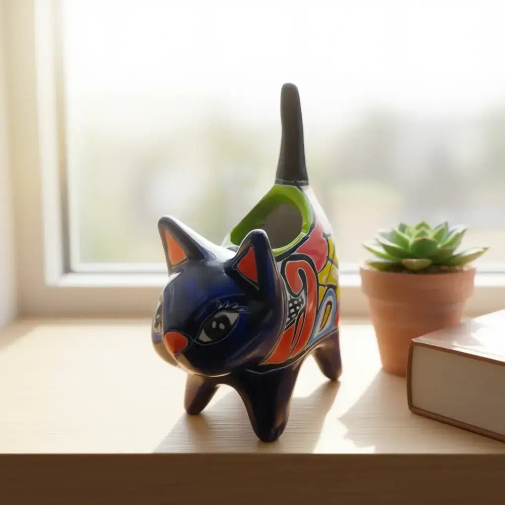 Vibrant Talavera Cat Planter | Handcrafted Mexican Pottery Talavera Planter La Vie Bien Vibrant Talavera Cat Planter | Handcrafted Mexican Pottery