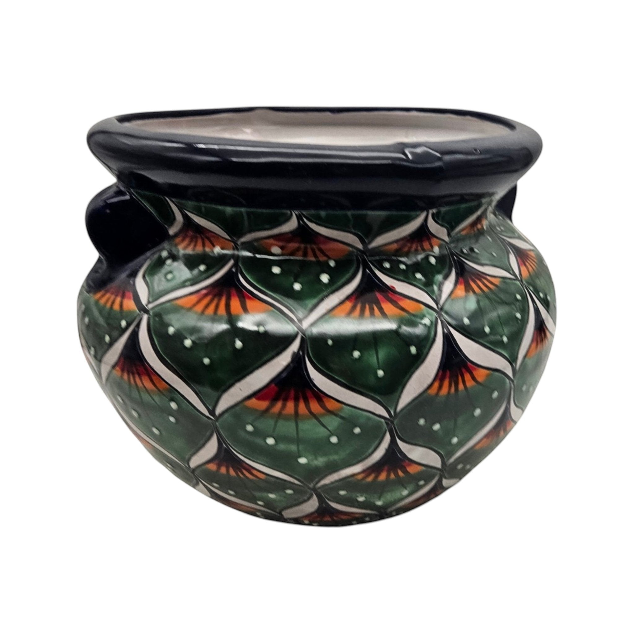 Vibrant Talavera Flower Pot | Green Peacock Design Talavera Flower Pot La Vie Bien Vibrant Talavera Flower Pot | Green Peacock Design