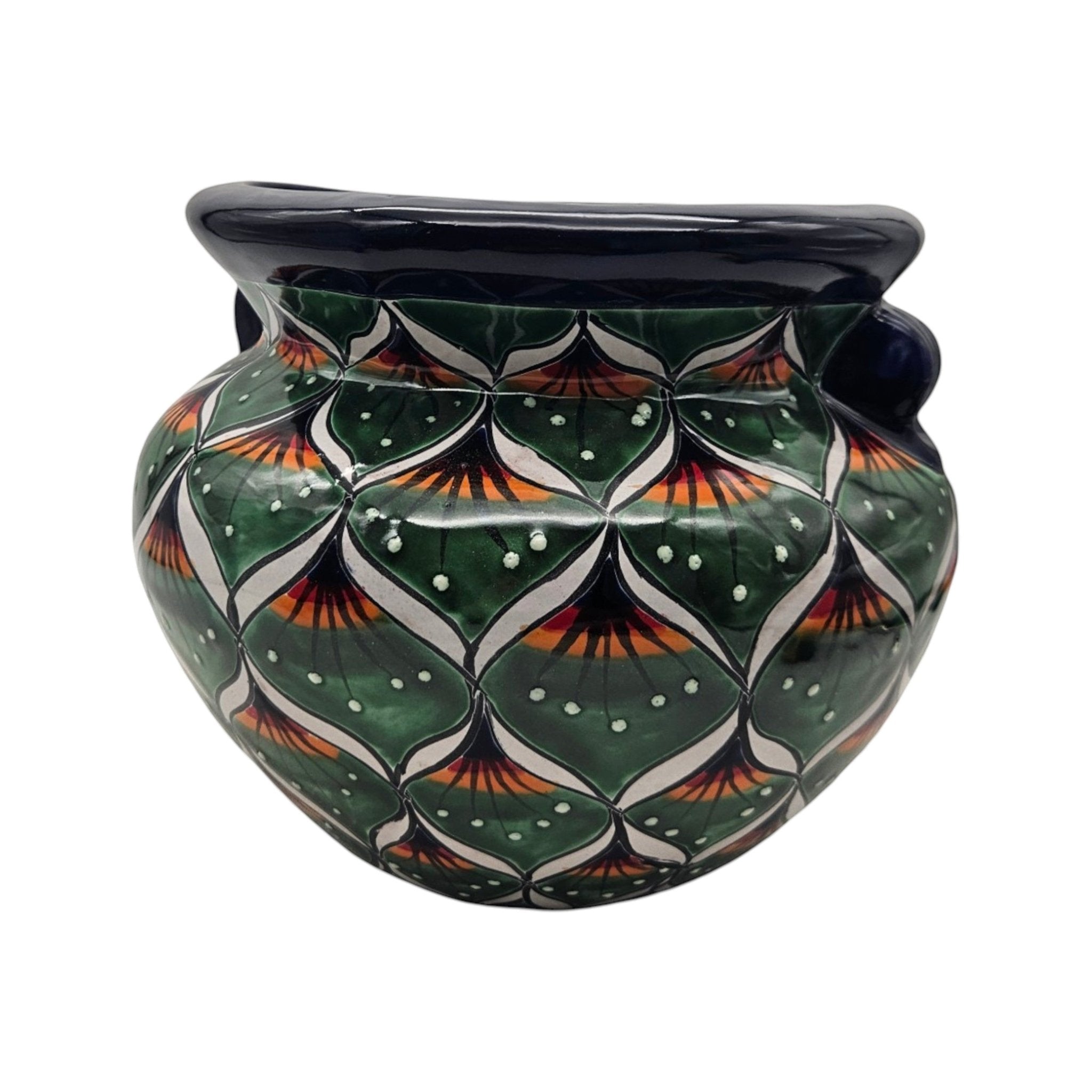 Vibrant Talavera Flower Pot | Green Peacock Design Talavera Flower Pot La Vie Bien Vibrant Talavera Flower Pot | Green Peacock Design