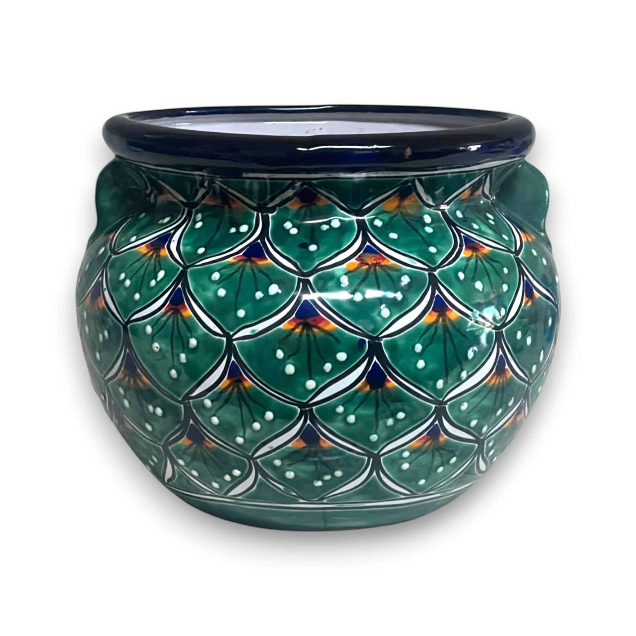 Vibrant Talavera Flower Pot | Green Peacock Design Talavera Flower Pot La Vie Bien Vibrant Talavera Flower Pot | Green Peacock Design
