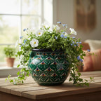 Vibrant Talavera Flower Pot | Green Peacock Design Talavera Flower Pot La Vie Bien Vibrant Talavera Flower Pot | Green Peacock Design