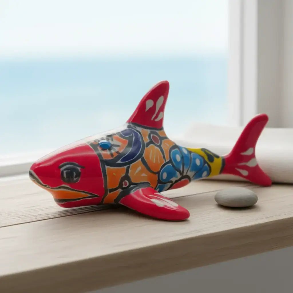 Vibrant Talavera Shark Figurine | Handcrafted Mexican Decor Talavera Statue La Vie Bien Vibrant Talavera Shark Figurine | Handcrafted Mexican Decor