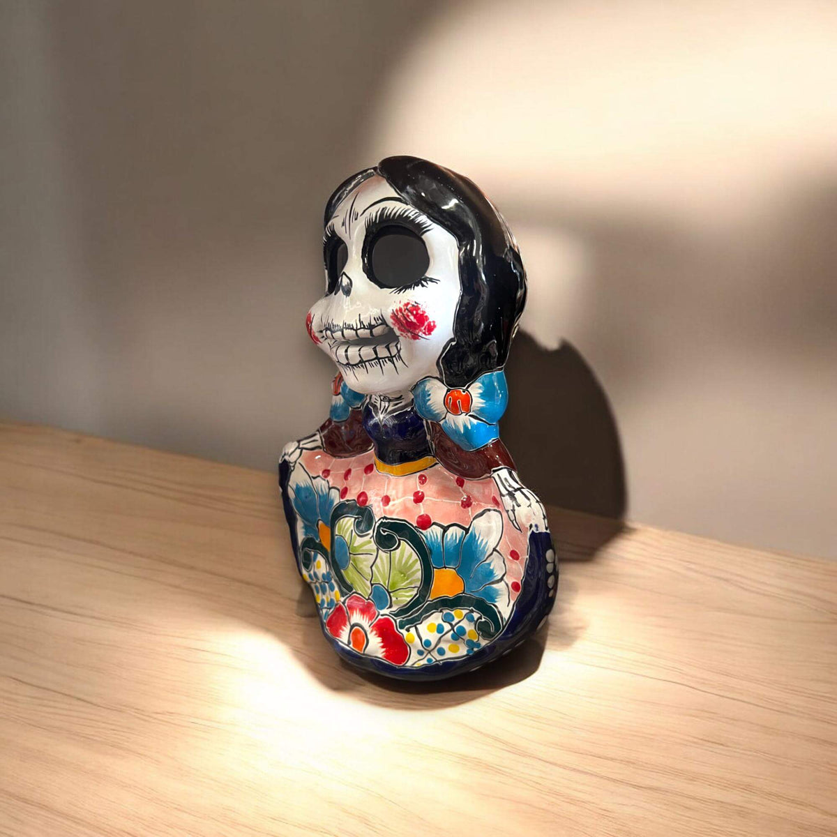Vibrant Talavera Skeleton Woman Statue | Handcrafted Day of the Dead Decor Talavera Statue La Vie Bien Vibrant Talavera Skeleton Woman Statue | Handcrafted Day of the Dead Decor