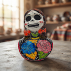 Vibrant Talavera Skeleton Woman Statue | Handcrafted Day of the Dead Decor