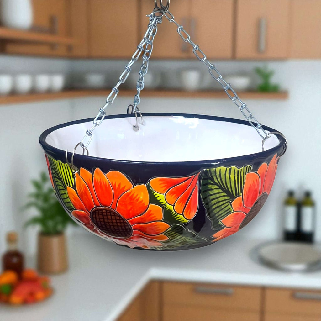 Vibrant Talavera Sunflower Hanging Planter | Artisan Pot Talavera Flower Pot La Vie Bien Vibrant Talavera Sunflower Hanging Planter | Artisan Pot