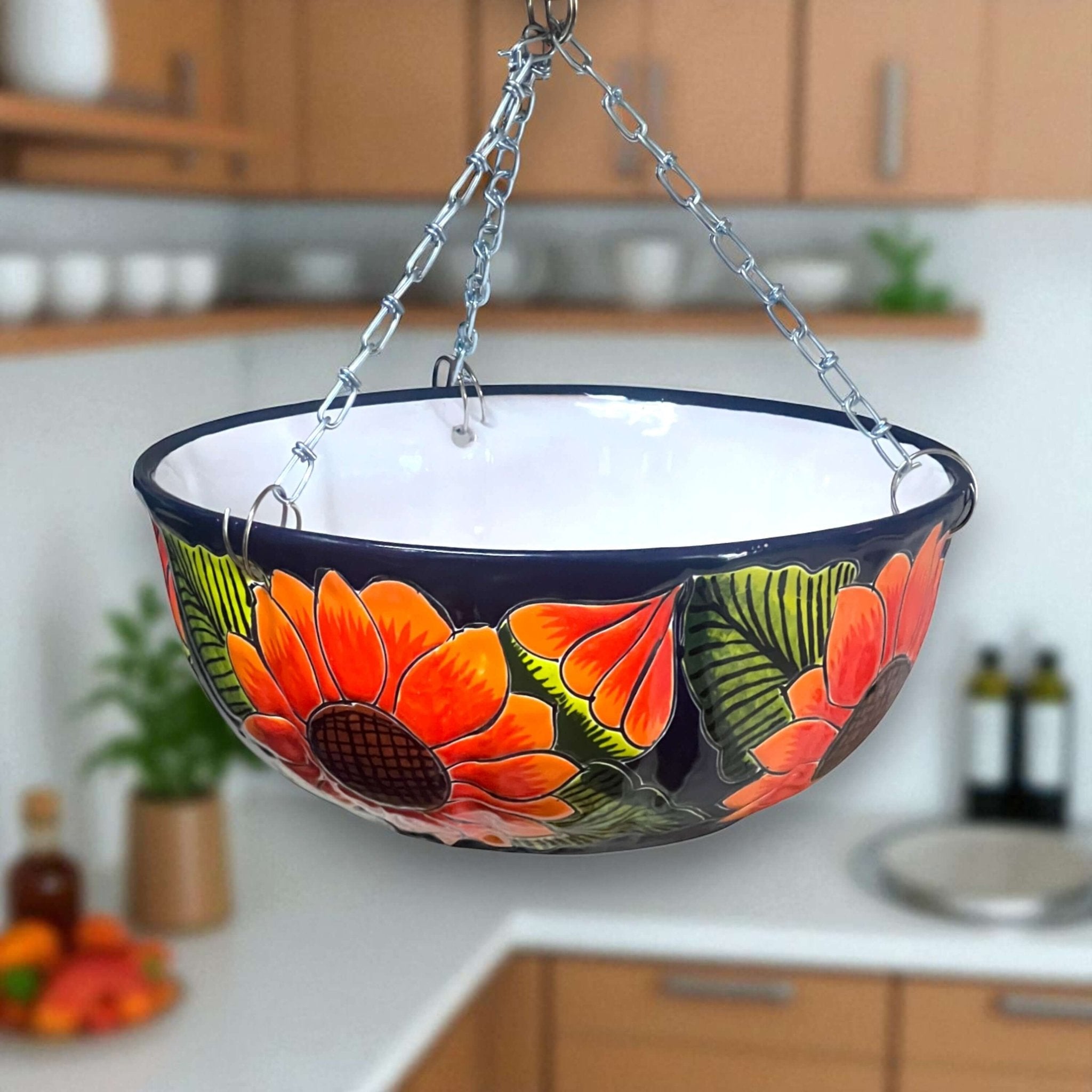 Vibrant Talavera Sunflower Hanging Planter | Artisan Pot Talavera Flower Pot La Vie Bien Vibrant Talavera Sunflower Hanging Planter | Artisan Pot