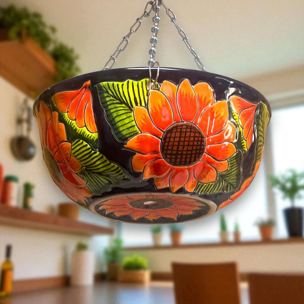 Vibrant Talavera Sunflower Hanging Planter | Artisan Pot Talavera Flower Pot La Vie Bien Vibrant Talavera Sunflower Hanging Planter | Artisan Pot