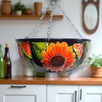 Vibrant Talavera Sunflower Hanging Planter | Artisan Pot Talavera Flower Pot La Vie Bien Vibrant Talavera Sunflower Hanging Planter | Artisan Pot