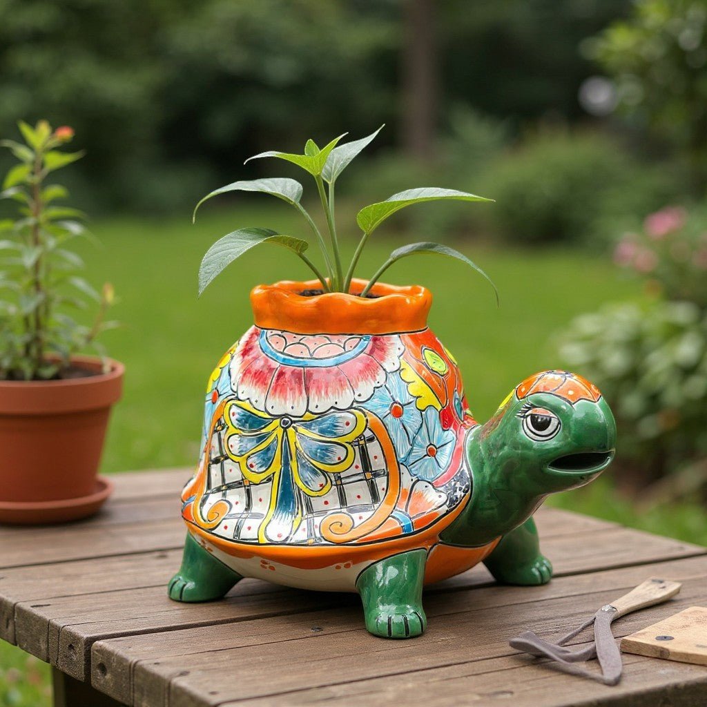 Vibrant Talavera Turtle Planter | Colorful Hand - Painted Mexican Pottery (Medium) Talavera Planter La Vie Bien Vibrant Talavera Turtle Planter | Colorful Hand - Painted Mexican Pottery (Medium)
