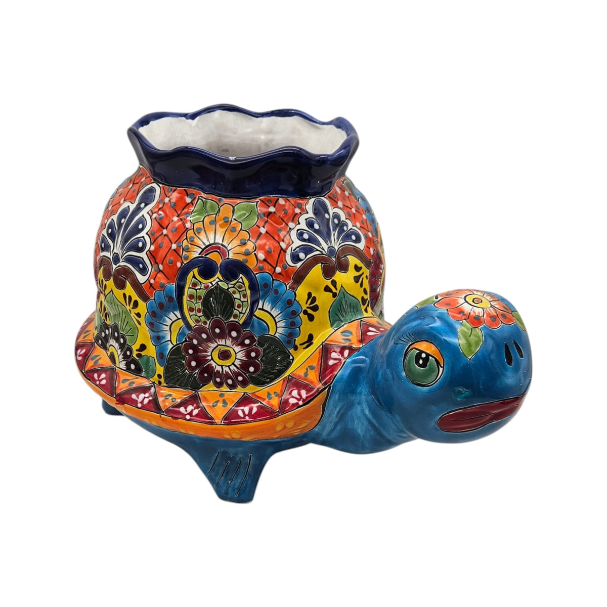 Vibrant Talavera Turtle Planter | Colorful Hand-Painted Mexican Pottery (Medium)