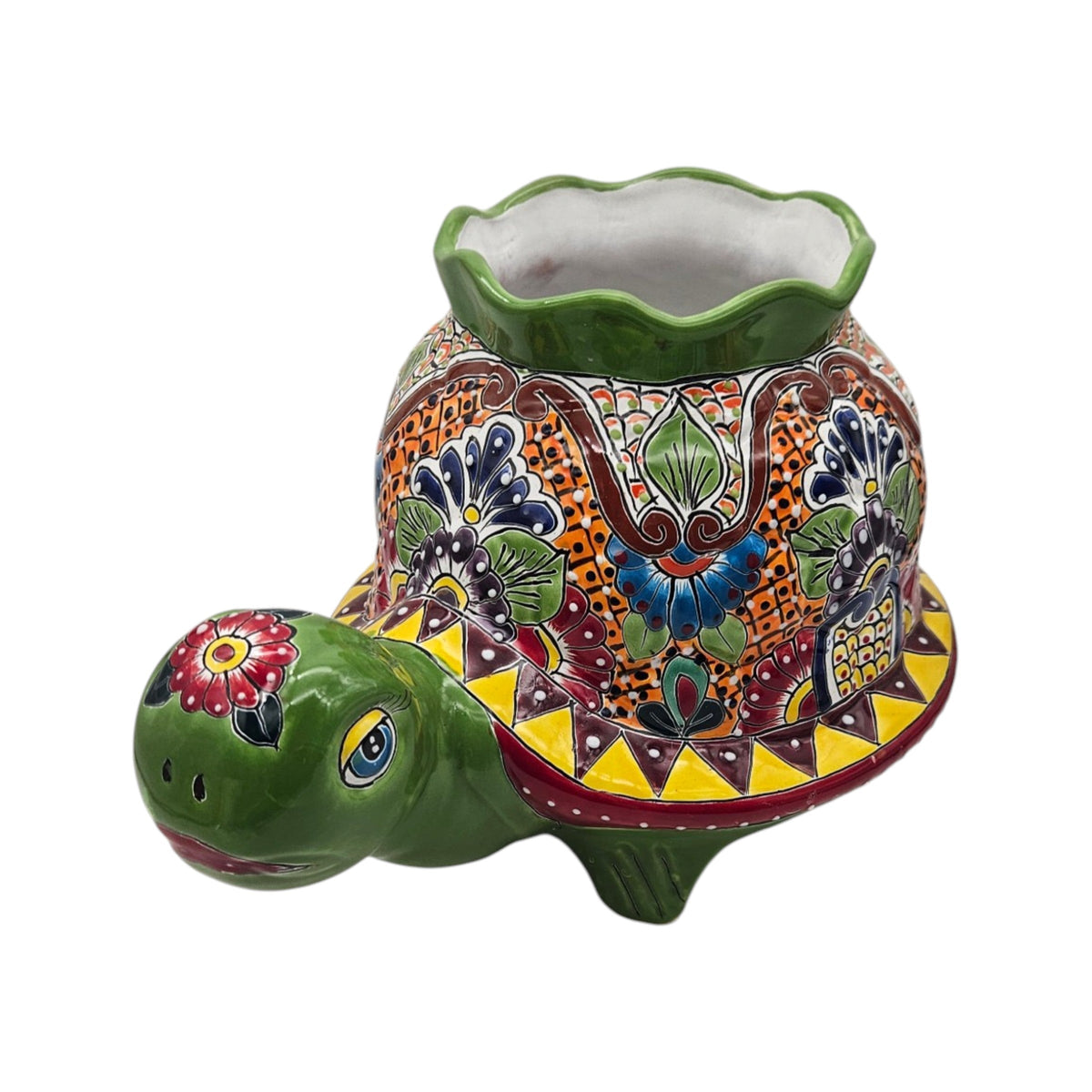 Vibrant Talavera Turtle Planter | Colorful Hand-Painted Mexican Pottery (Medium)