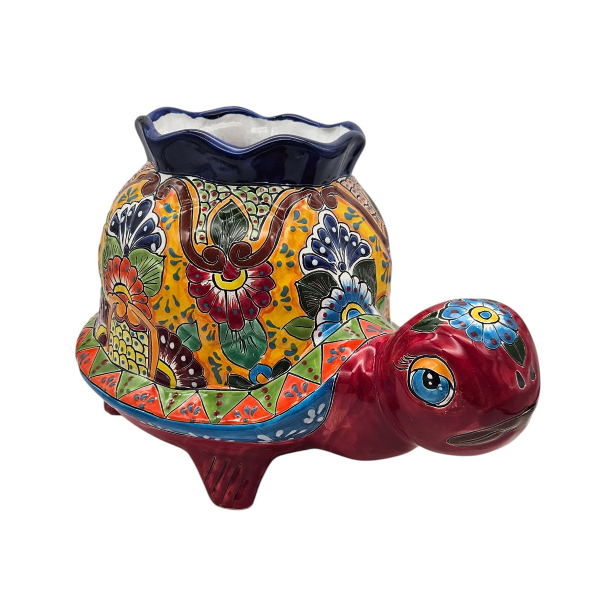 Vibrant Talavera Turtle Planter | Colorful Hand-Painted Mexican Pottery (Medium)