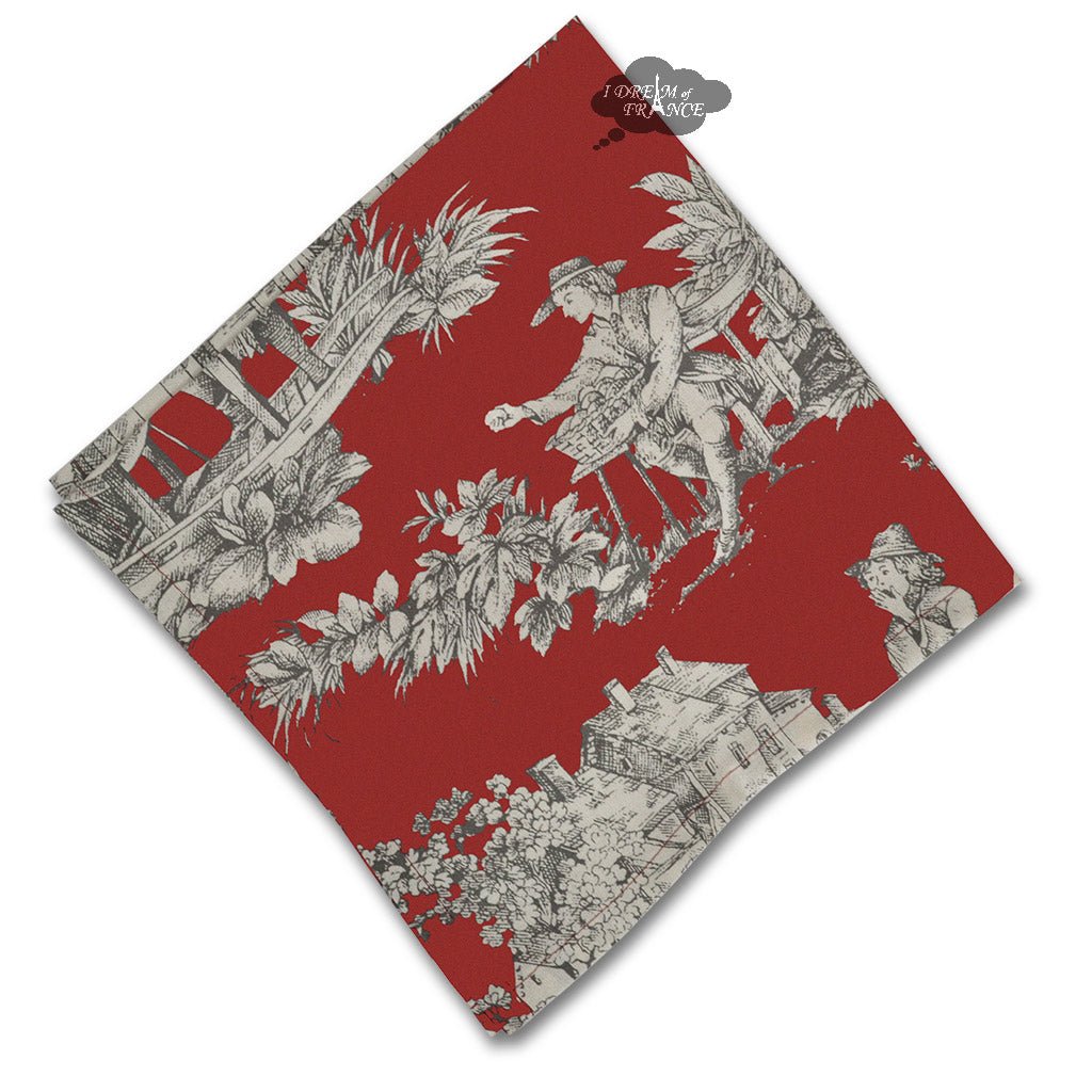 Villandry Red French Toile Cotton Napkin by Le Cluny Napkin La Vie Bien Villandry Red French Toile Cotton Napkin by Le Cluny