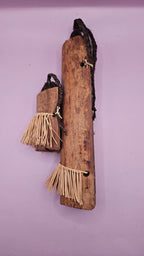 Vintage African Wooden Mother & Child Doll with Raffia Skirts – 10"x1.5" Sculptures & Statues La Vie Bien Vintage African Wooden Mother & Child Doll with Raffia Skirts – 10"x1.5"