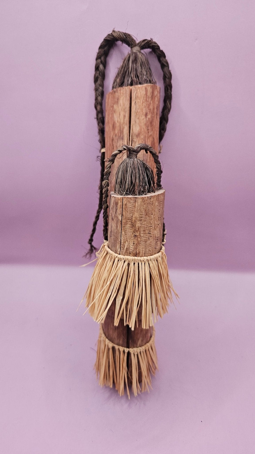 Vintage African Wooden Mother & Child Doll with Raffia Skirts – 10"x1.5" Sculptures & Statues La Vie Bien Vintage African Wooden Mother & Child Doll with Raffia Skirts – 10"x1.5"