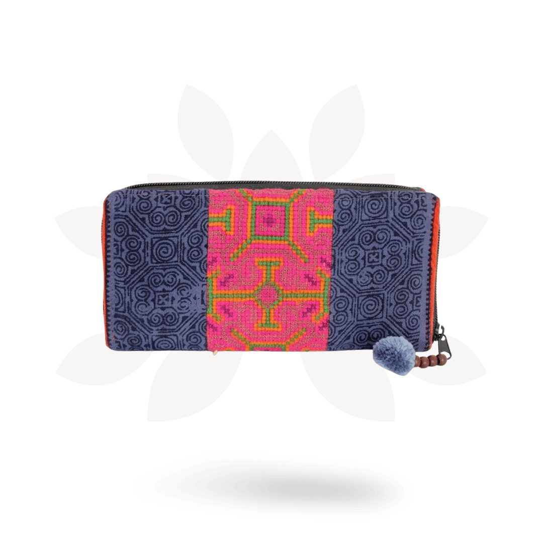 Vintage Batik Fabric Cross - Stitch Wallet - Thailand Bags La Vie Bien Vintage Batik Fabric Cross - Stitch Wallet - Thailand