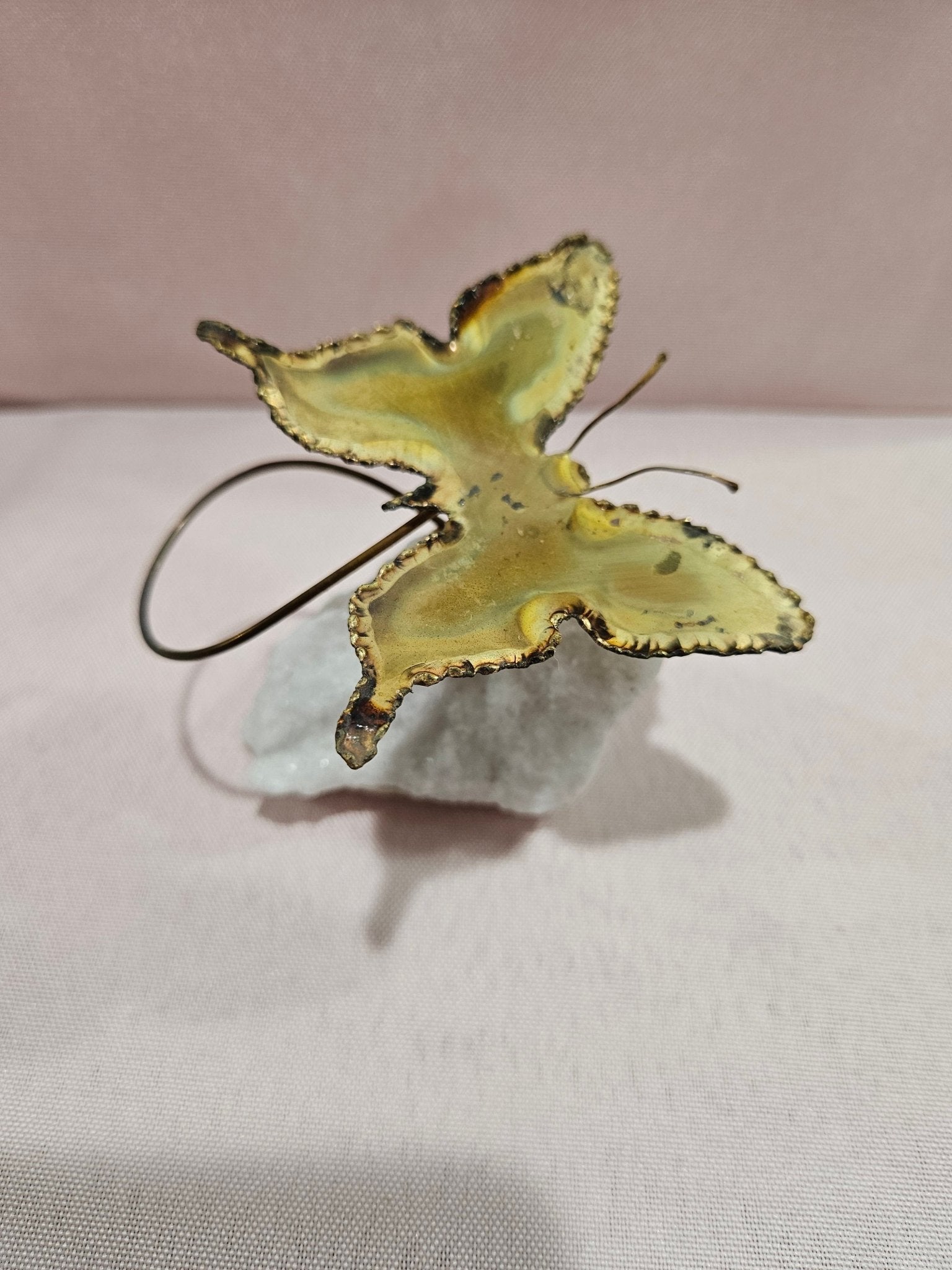 Vintage Brutalist Brass Butterfly Art On Mineral Stone Accent Decor La Vie Bien Vintage Brutalist Brass Butterfly Art On Mineral Stone