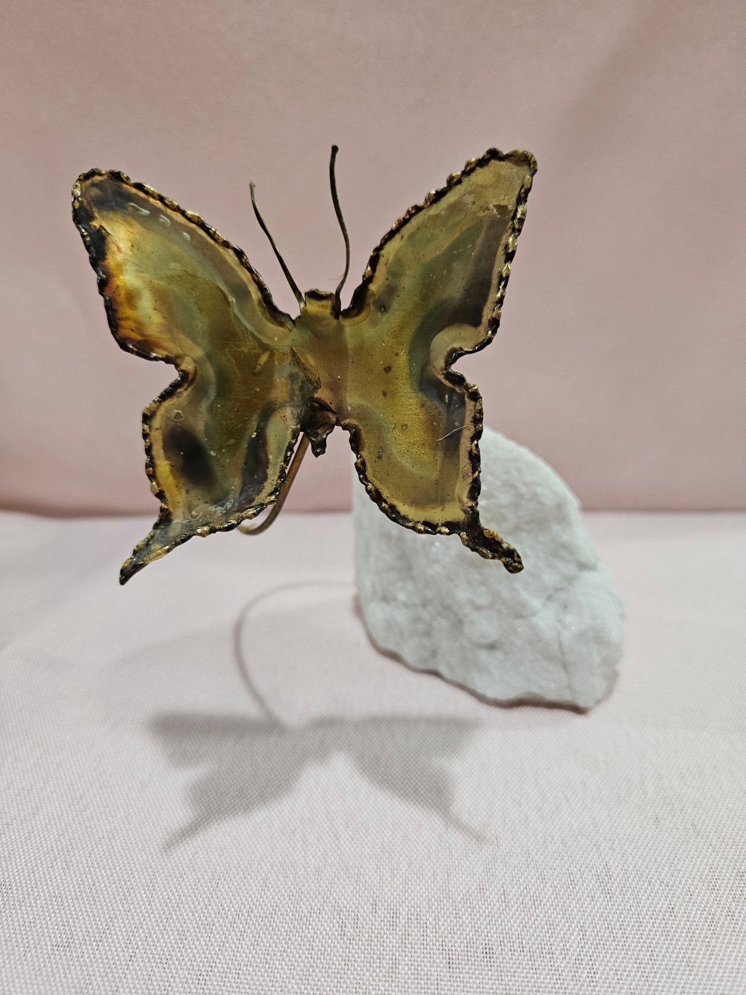 Vintage Brutalist Brass Butterfly Art On Mineral Stone Accent Decor La Vie Bien Vintage Brutalist Brass Butterfly Art On Mineral Stone
