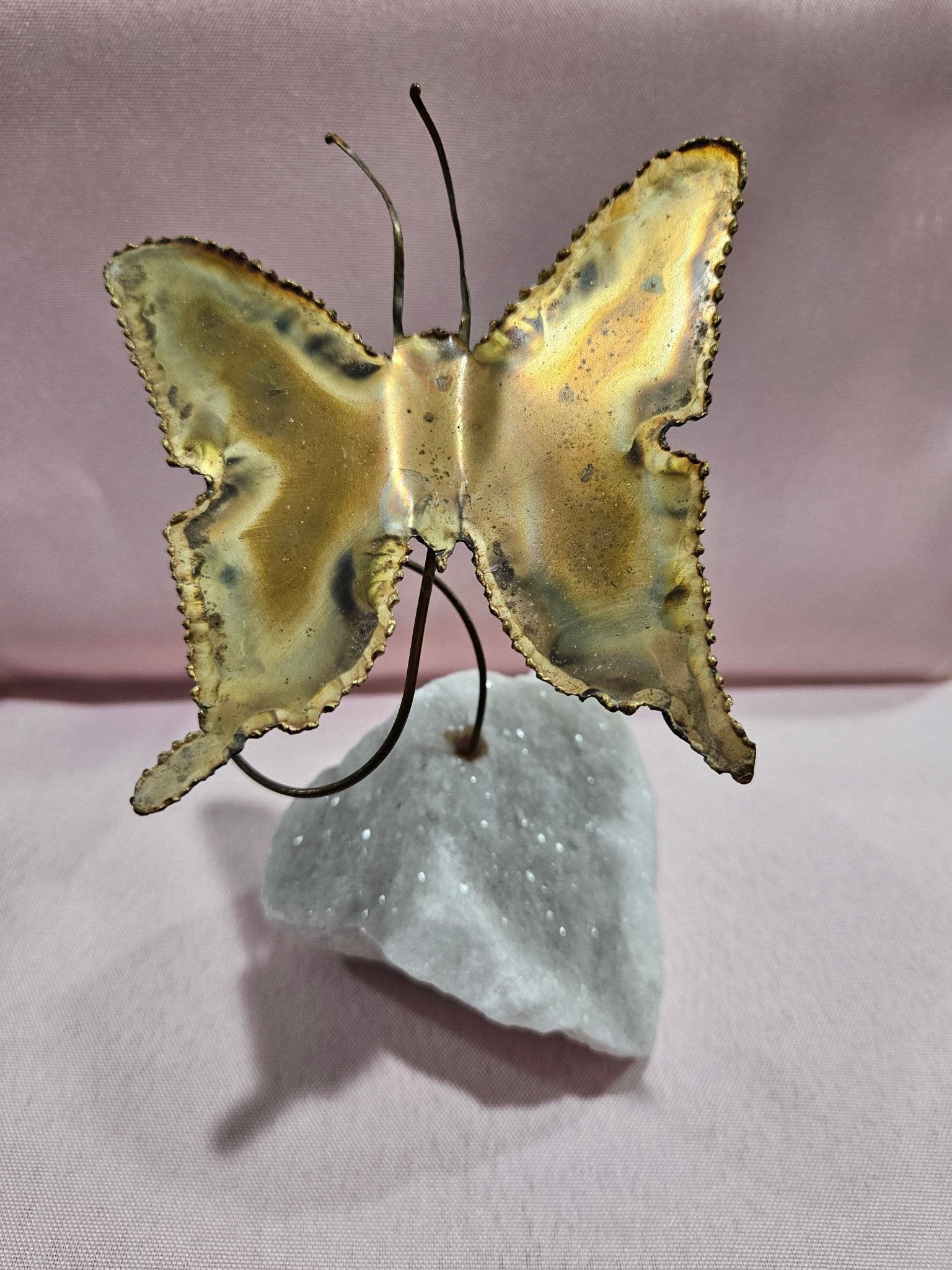 Vintage Brutalist Brass Butterfly Art On Mineral Stone Accent Decor La Vie Bien Vintage Brutalist Brass Butterfly Art On Mineral Stone