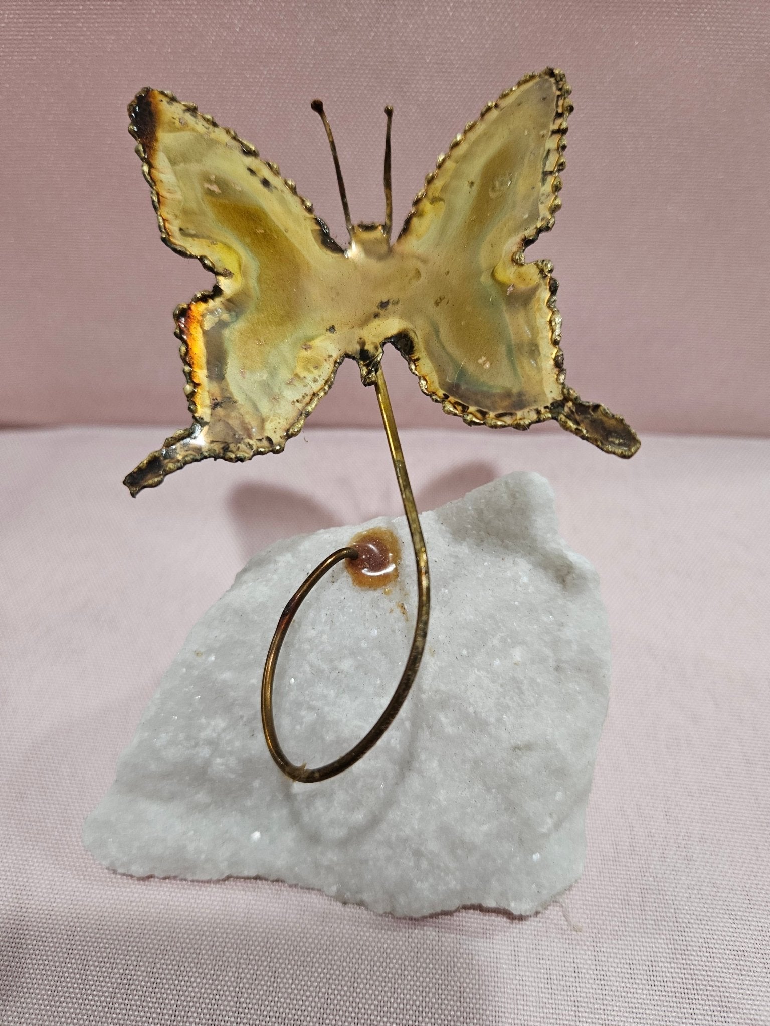 Vintage Brutalist Brass Butterfly Art On Mineral Stone Accent Decor La Vie Bien Vintage Brutalist Brass Butterfly Art On Mineral Stone